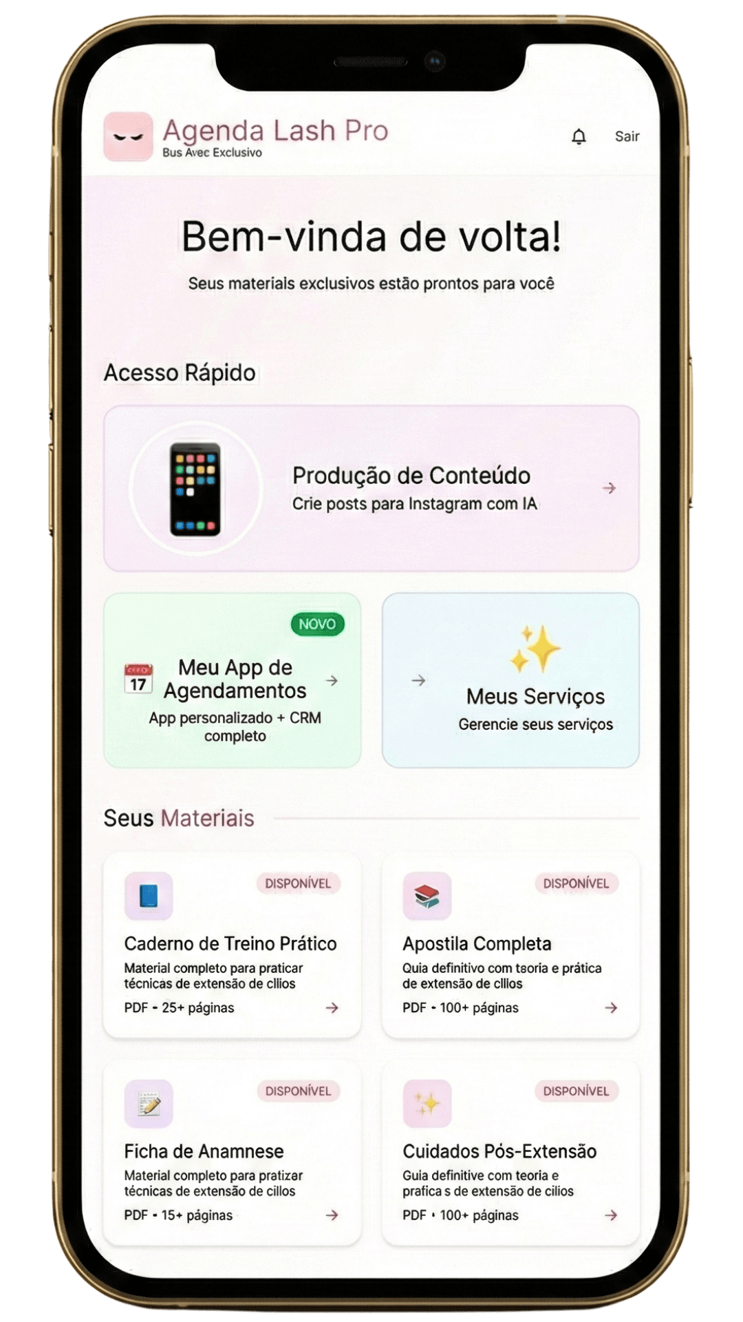 Mockup do app Lash Club Pro 360